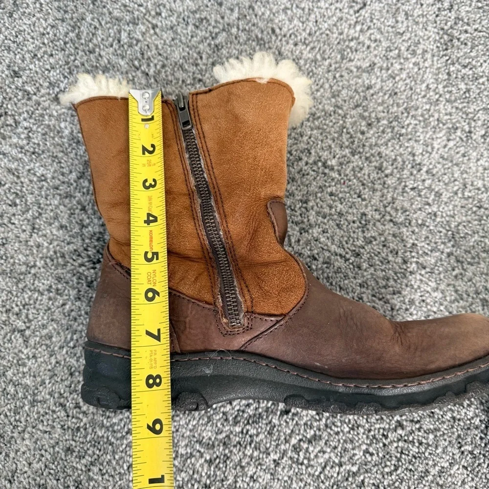 Born Masa Brown Leather Boots Shearling Lining Lamb Fur Comfort SideZip Women 9